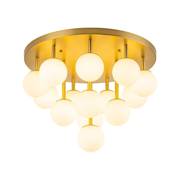 Chandelierias-Multi-Globe Frosted Glass Cluster 14-Light Layered Semi-flush Mount-Semi Flush-Brass-