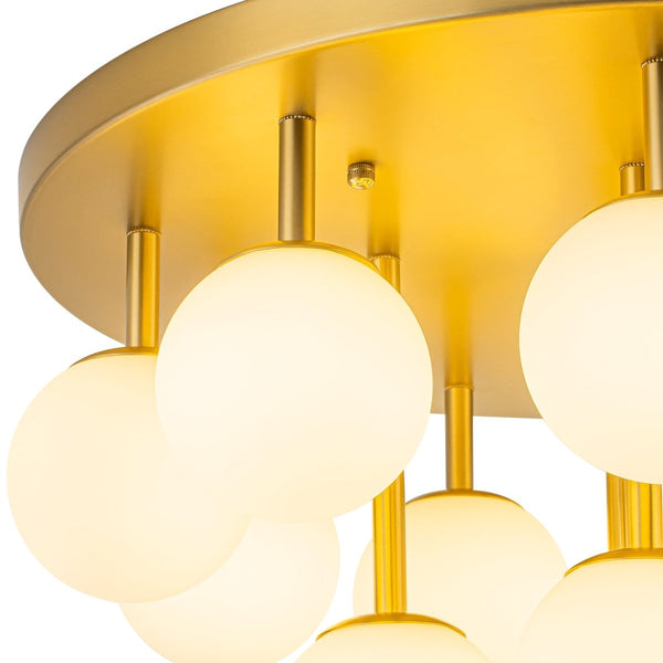 Chandelierias-Multi-Globe Frosted Glass Cluster 14-Light Layered Semi-flush Mount-Semi Flush-Brass-