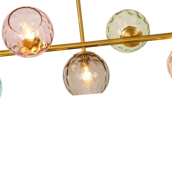 Chandelierias-Multi‑Color 5-Light Hammered Glass Bubble Linear Pendant-Chandeliers-Brass-