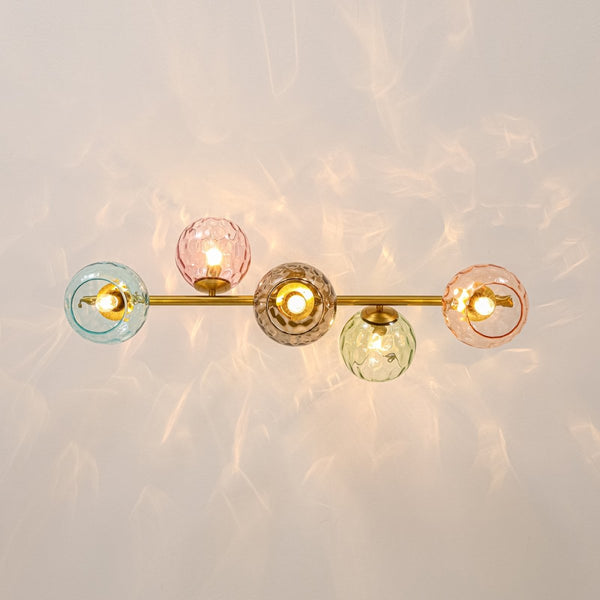 Chandelierias-Multi‑Color 5-Light Hammered Glass Bubble Linear Pendant-Chandeliers-Brass-