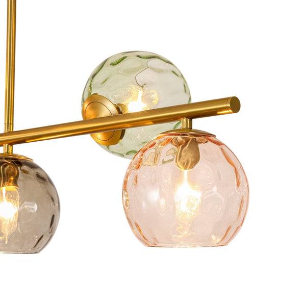 Chandelierias-Multi‑Color 5-Light Hammered Glass Bubble Linear Pendant-Chandeliers-Brass-