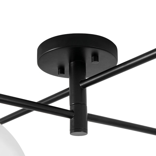 Chandelierias - Nordic 4 - Light Frosted Glass Blooming - bud Linear Semi - flush Mount - Semi Flush - Black -