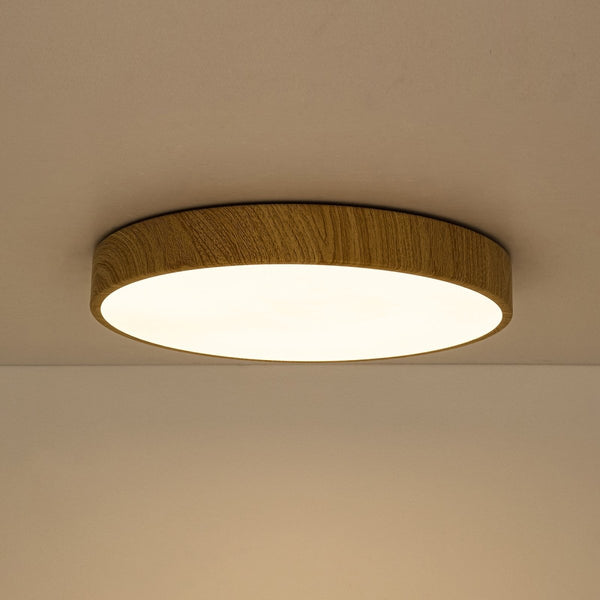 Chandelierias-Nordic Faux Wood Grain 5CCT Dimmable LED Round Flush Mount-Flush Mount-Dark Walnut-