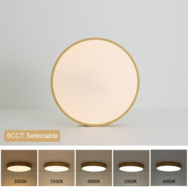Chandelierias-Nordic Faux Wood Grain 5CCT Dimmable LED Round Flush Mount-Flush Mount-Dark Walnut-