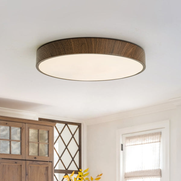 Chandelierias-Nordic Faux Wood Grain 5CCT Dimmable LED Round Flush Mount-Flush Mount-Dark Walnut-