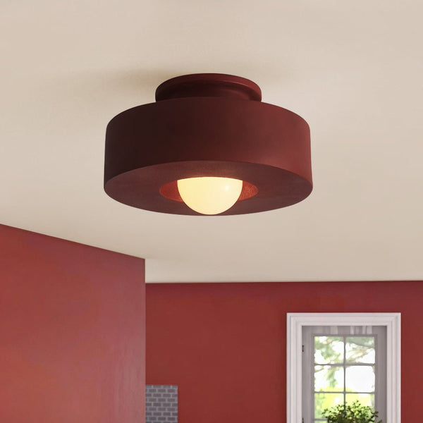 Chandelierias - Nordic Frosted Glass 1 - Light Hat - shape Semi - Flush Mount - Semi Flush - Burgundy -