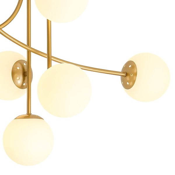 Chandelierias-Novel 6-Light Frosted Opaline Glass Branch Semi-flush Mount-Semi Flush-Brass-