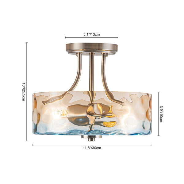Chandelierias-Ombre 2-Light Hammer Glass Drum Semi-Flush Mount-Semi Flush-Nickel-