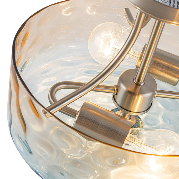 Chandelierias-Ombre 2-Light Hammer Glass Drum Semi-Flush Mount-Semi Flush-Nickel-