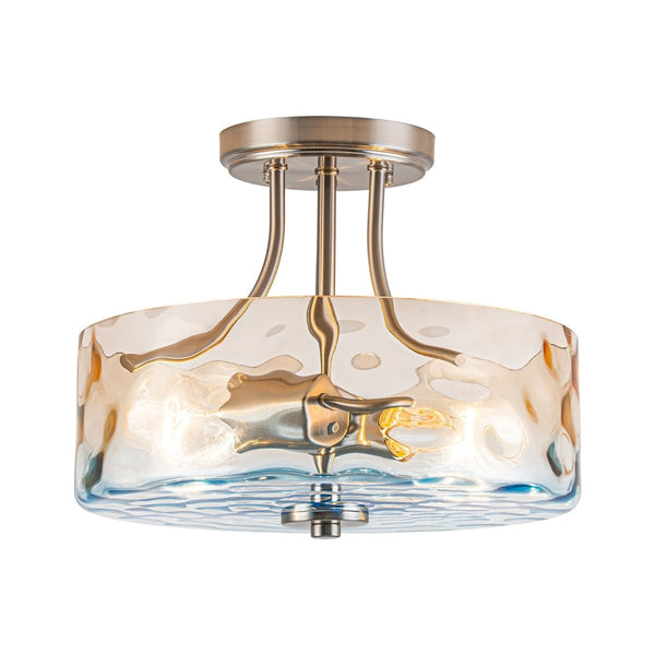 Chandelierias-Ombre 2-Light Hammer Glass Drum Semi-Flush Mount-Semi Flush-Nickel-
