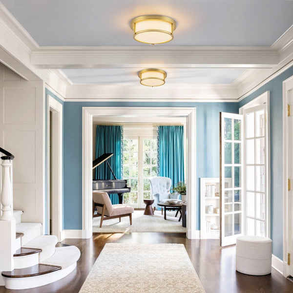 Chandelierias-Opaque Frosted Glass Dimmable LED Drum Framed Flush Mount-Flush Mount-Brass-