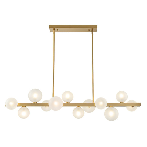 Chandelierias-Open Box - 12-Light Dining Frosted Glass Globes Linear Chandelier-Chandeliers-Brass-