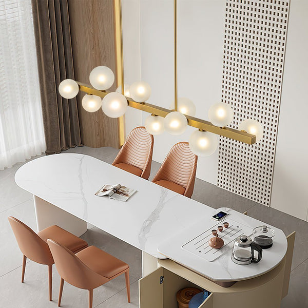 Chandelierias-Open Box - 12-Light Dining Frosted Glass Globes Linear Chandelier-Chandeliers-Brass-