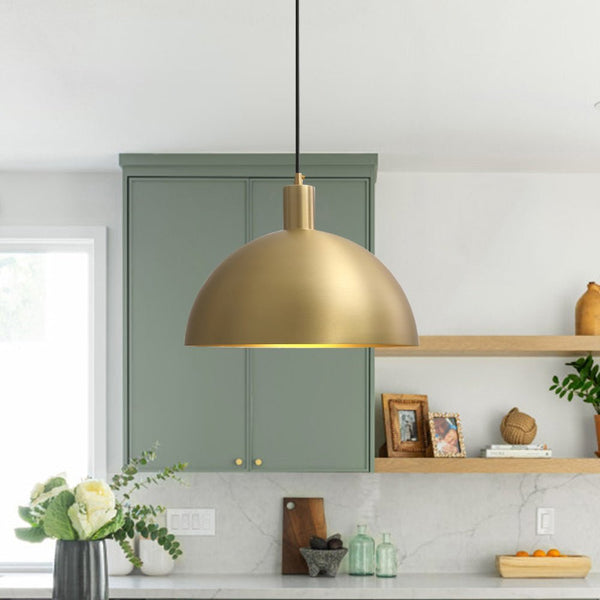 Chandelierias - Open Box - Mid - Century Dome Brass Pendant Light - Pendant -
