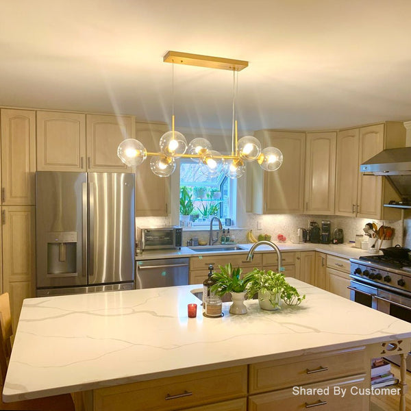 Chandelierias - Open Box - Mid - Century Modern Glass Globe Linear Chandelier - Chandelier - Black -