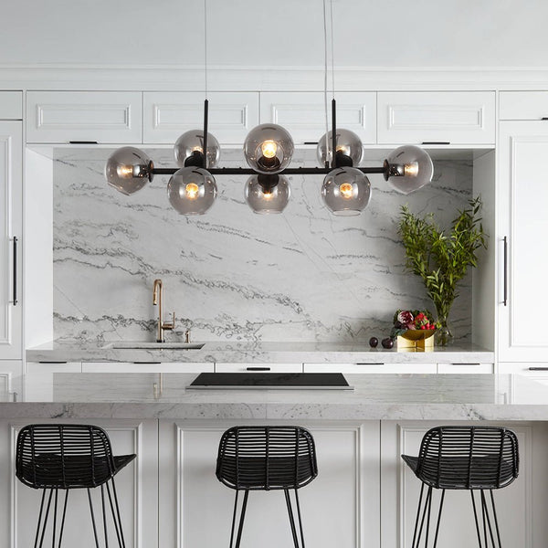 Chandelierias - Open Box - Mid - Century Modern Glass Globe Linear Chandelier - Chandelier - Brass -