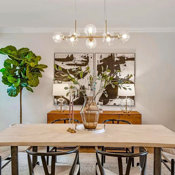 Chandelierias - Open Box - Mid - Century Modern Glass Globe Linear Chandelier - Chandelier - Brass -