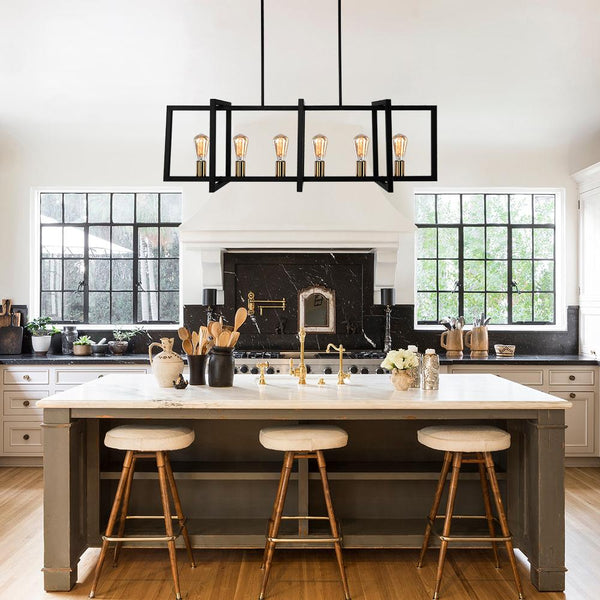 Chandelierias - Open Box - Modern 6 - Light Kitchen Island Rectangle Chandelier - Pendant -