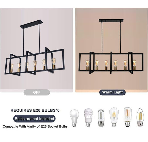 Chandelierias - Open Box - Modern 6 - Light Kitchen Island Rectangle Chandelier - Pendant -