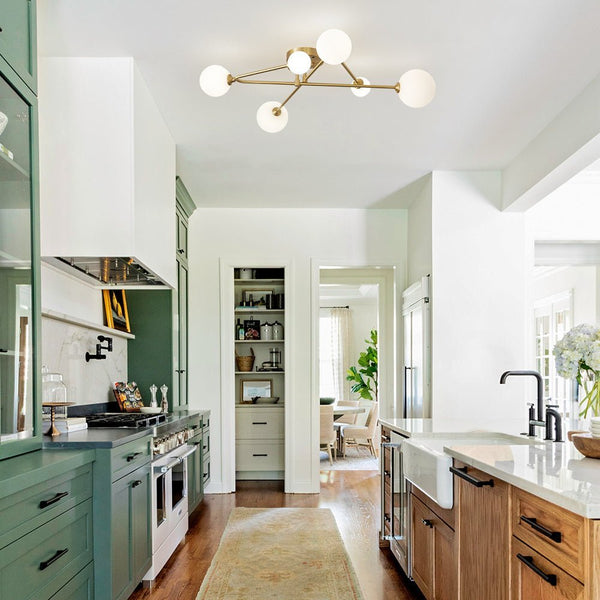 Chandelierias - Open Box - Modern 6 - Light Linear Opal Glass Globe Semi Flush Mount - Semi Flush -