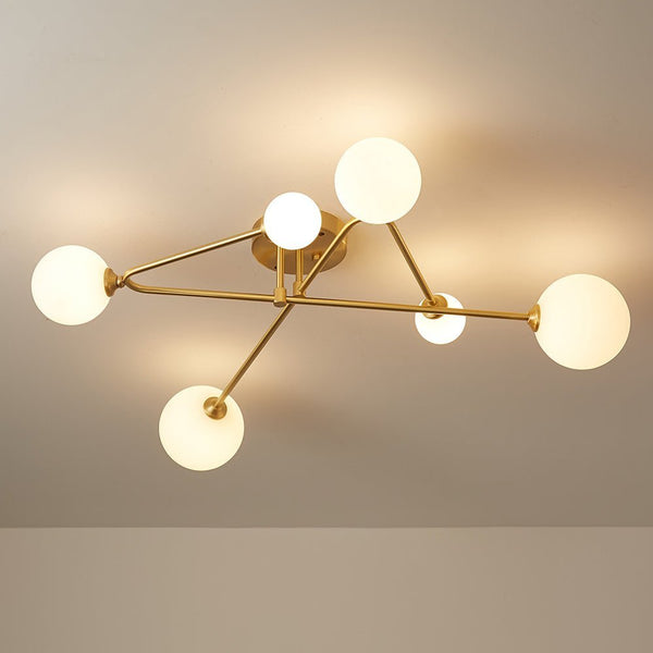 Chandelierias - Open Box - Modern 6 - Light Linear Opal Glass Globe Semi Flush Mount - Semi Flush -