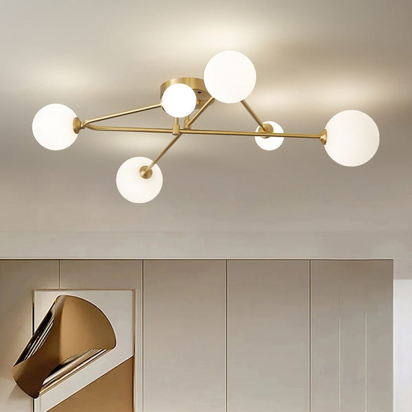 Chandelierias - Open Box - Modern 6 - Light Linear Opal Glass Globe Semi Flush Mount - Semi Flush -