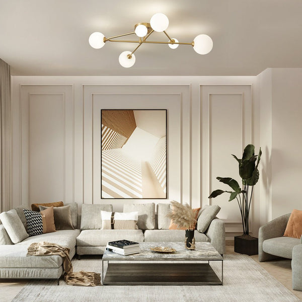 Chandelierias - Open Box - Modern 6 - Light Linear Opal Glass Globe Semi Flush Mount - Semi Flush -