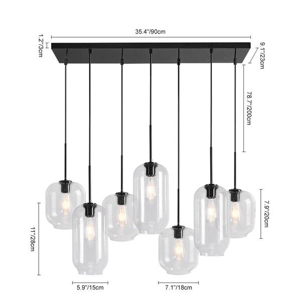 Chandelierias - Open Box - Modern 7 - Light Cluster Hand - blown Clear Glass Pendant - Chandelier - Black -