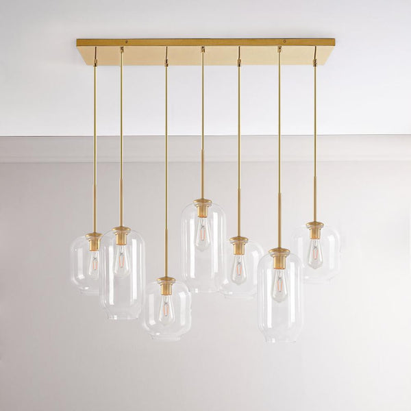 Chandelierias - Open Box - Modern 7 - Light Cluster Hand - blown Clear Glass Pendant - Chandelier - Black -