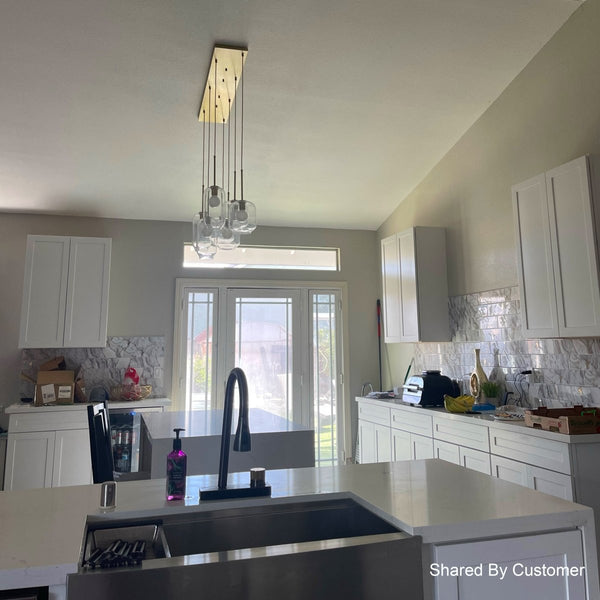 Chandelierias - Open Box - Modern 7 - Light Cluster Hand - blown Clear Glass Pendant - Chandelier - Brass -