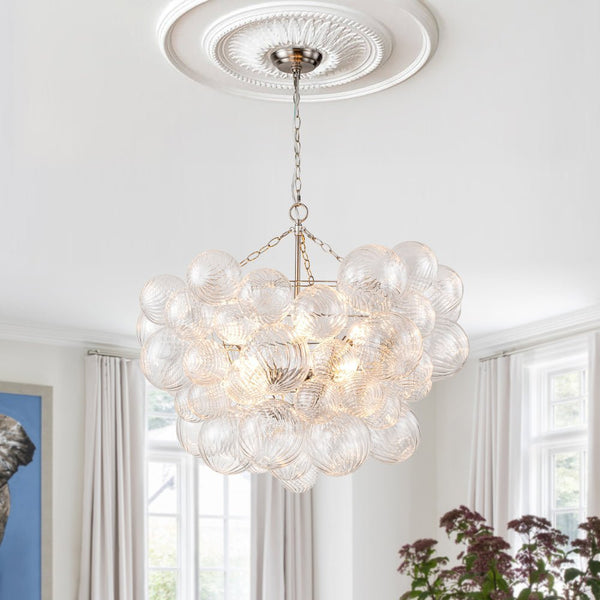 Chandelierias-Open Box - Modern Decorative Swirled Glass Cluster Bubble Chandelier-Chandelier-8 Bulbs-Nickel