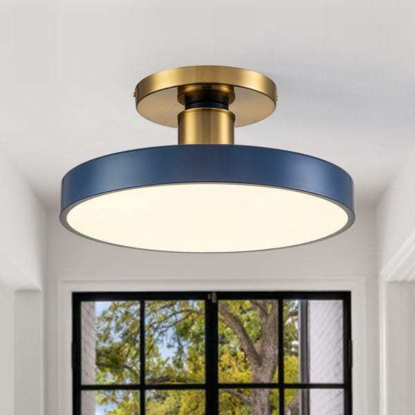 Chandelierias - Open Box - Modern Minimalist LED Drum Semi Flush Mount - Semi Flush - Navy Blue -