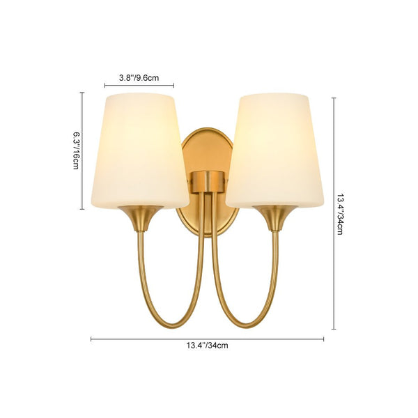 Chandelierias - Ornate French 2 - Light Conical Matte Glass Wall Sconce - Wall Light - Brass - 2 - Pack