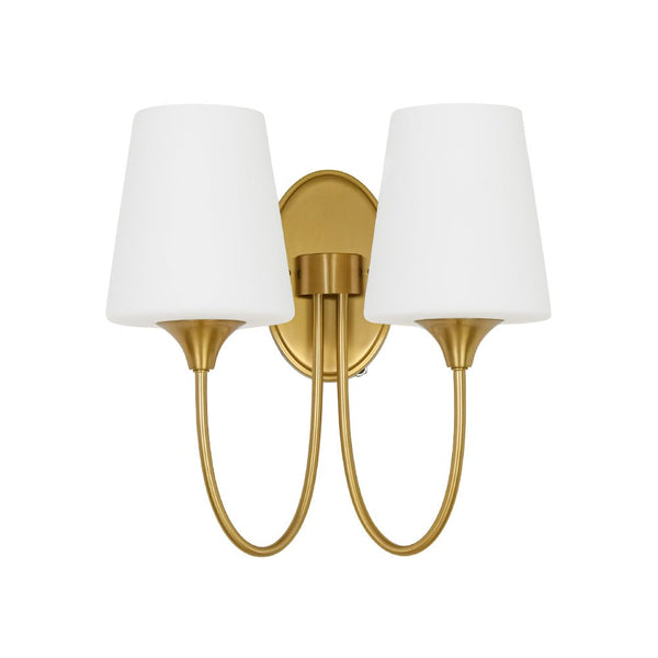 Chandelierias - Ornate French 2 - Light Conical Matte Glass Wall Sconce - Wall Light - Brass - 2 - Pack
