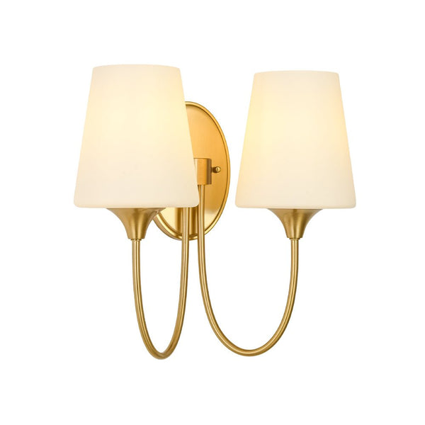 Chandelierias - Ornate French 2 - Light Conical Matte Glass Wall Sconce - Wall Light - Brass - 2 - Pack