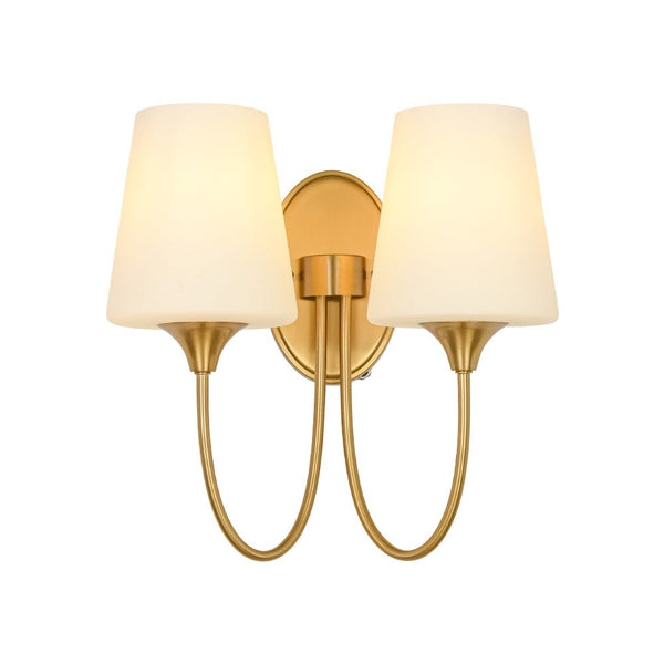 Chandelierias - Ornate French 2 - Light Conical Matte Glass Wall Sconce - Wall Light - Brass - 2 - Pack