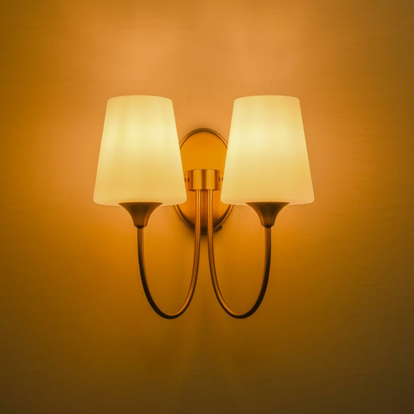 Chandelierias - Ornate French 2 - Light Conical Matte Glass Wall Sconce - Wall Light - Brass - 2 - Pack