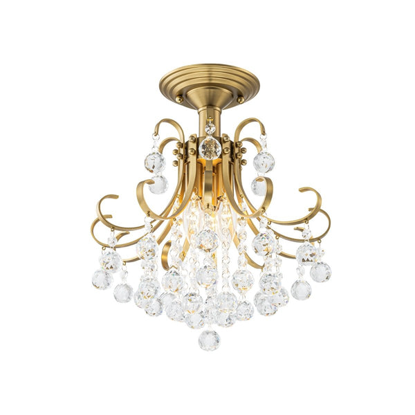 Chandelierias-Ornate French 3-Light Sparkle Crystal Semi-flush Mount-Semi Flush-Brass-