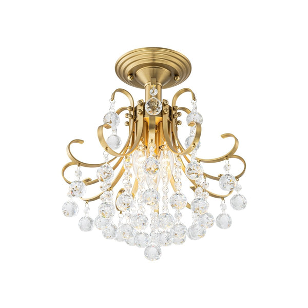 Chandelierias-Ornate French 3-Light Sparkle Crystal Semi-flush Mount-Semi Flush-Brass-
