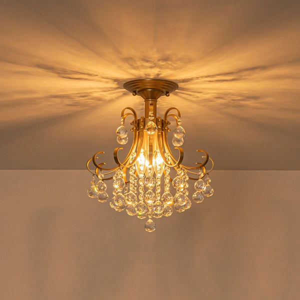 Chandelierias-Ornate French 3-Light Sparkle Crystal Semi-flush Mount-Semi Flush-Brass-