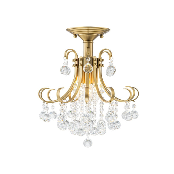 Chandelierias-Ornate French 3-Light Sparkle Crystal Semi-flush Mount-Semi Flush-Brass-
