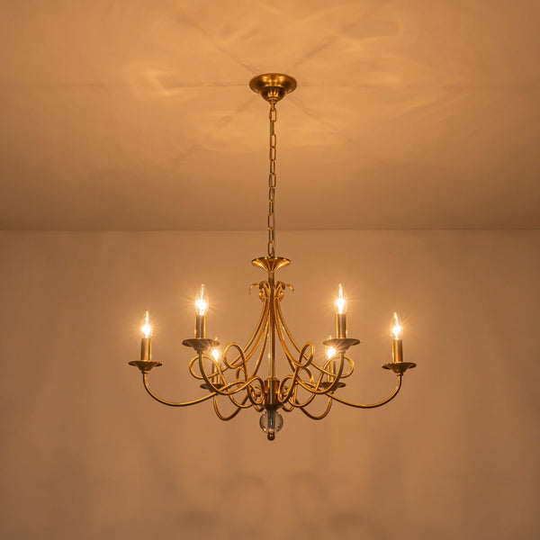 Chandelierias - Ornate French 6 - Light Candle - Style Metal Chandelier - Chandelier - Brass -