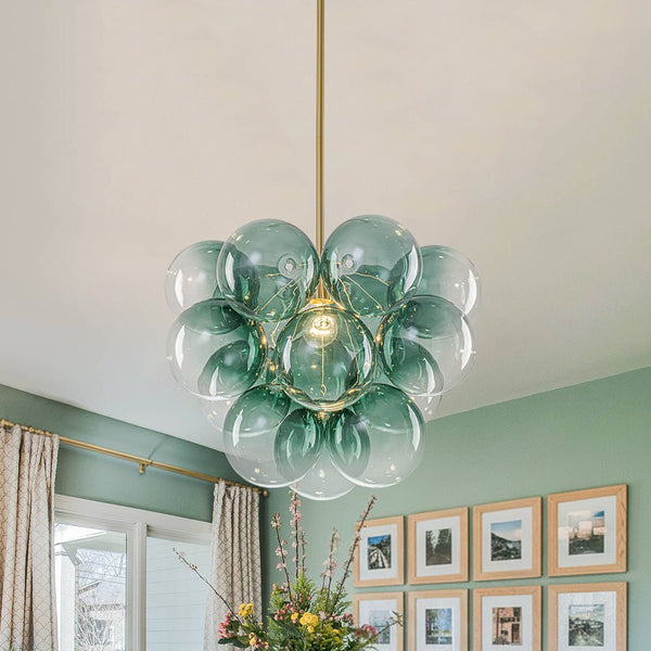 Chandelierias - Ornate Glam 1 - Light Cluster Gradient Glass Bubble Chandelier - Chandeliers - Green Tone -