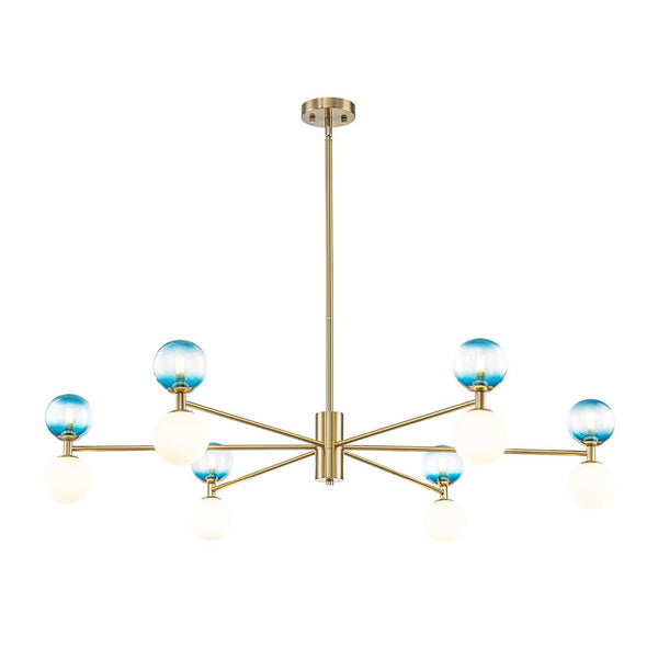 Chandelierias - Ornate Glam 12 - Light Blue Mixed Frosted Glass Sphere Chandelier - Chandeliers - Brass -