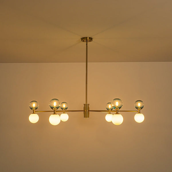 Chandelierias - Ornate Glam 12 - Light Blue Mixed Frosted Glass Sphere Chandelier - Chandeliers - Brass -