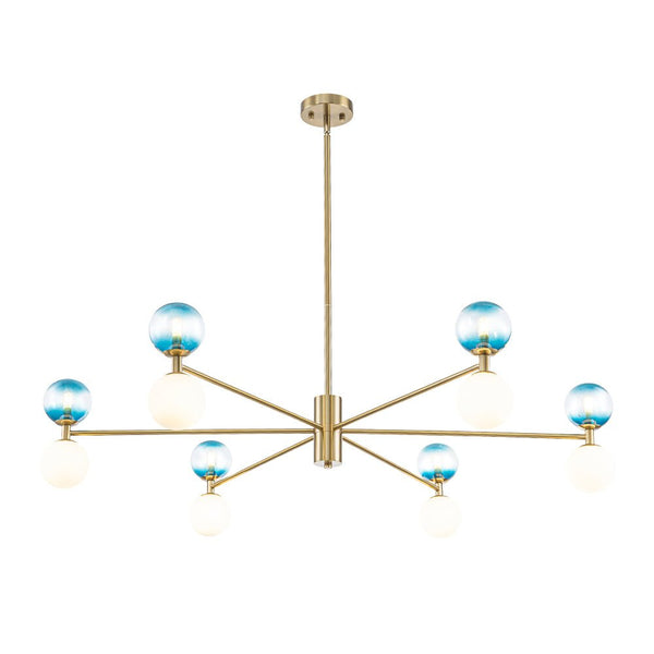 Chandelierias - Ornate Glam 12 - Light Blue Mixed Frosted Glass Sphere Chandelier - Chandeliers - Brass -