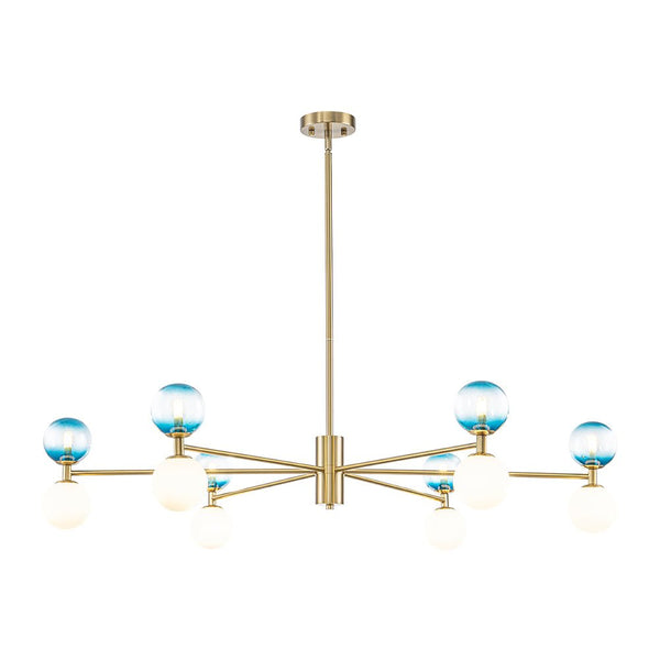 Chandelierias - Ornate Glam 12 - Light Blue Mixed Frosted Glass Sphere Chandelier - Chandeliers - Brass -