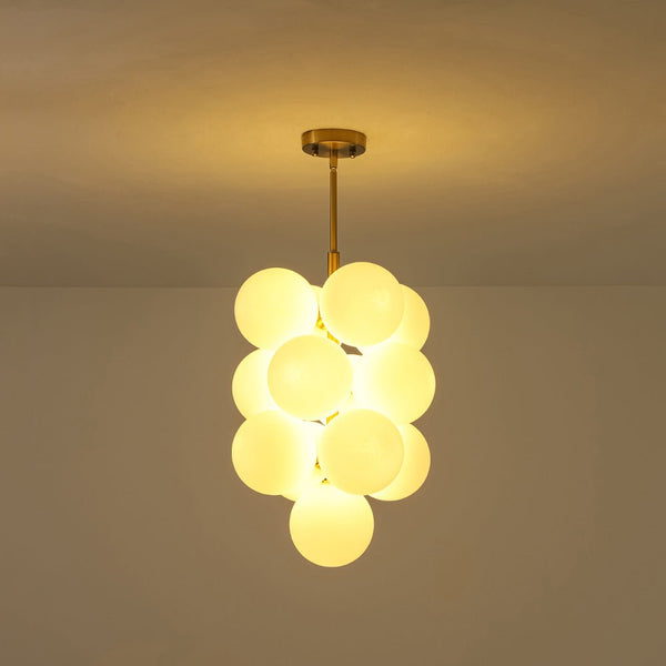 Chandelierias - Ornate Glam 13 - Light Frosted Glass White Grape Chandelier - Chandeliers - Brass -
