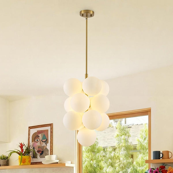 Chandelierias - Ornate Glam 13 - Light Frosted Glass White Grape Chandelier - Chandeliers - Brass -