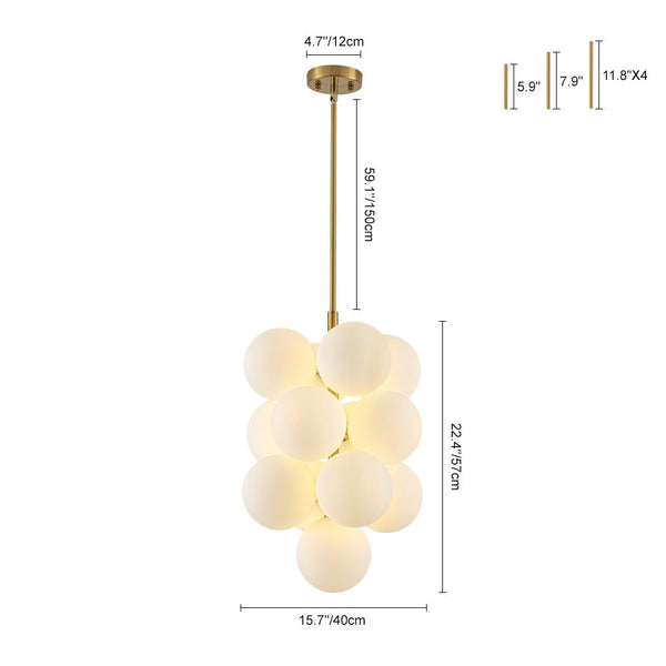 Chandelierias - Ornate Glam 13 - Light Frosted Glass White Grape Chandelier - Chandeliers - Brass -